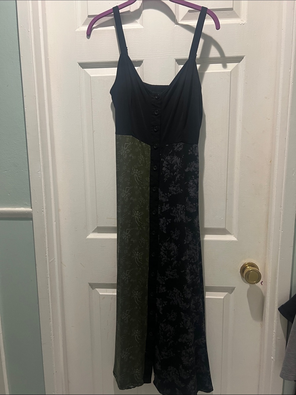Thorn & Fable Sleeveless Colorblock Maxi Dress in Black and Olive Green